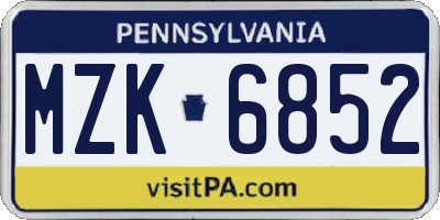 PA license plate MZK6852
