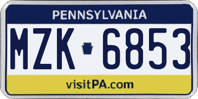 PA license plate MZK6853