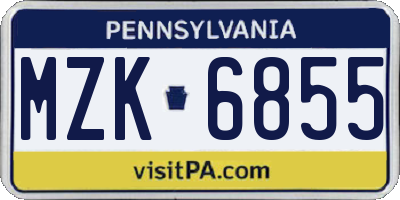 PA license plate MZK6855