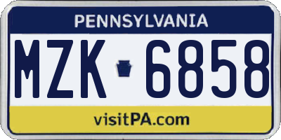 PA license plate MZK6858
