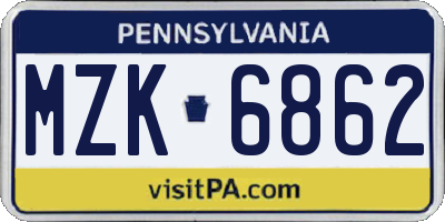 PA license plate MZK6862