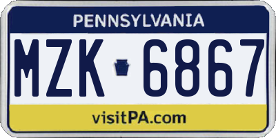 PA license plate MZK6867
