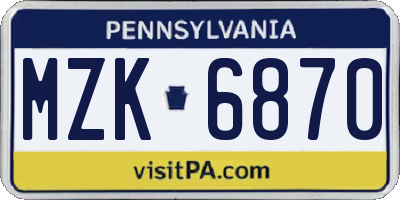 PA license plate MZK6870