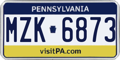 PA license plate MZK6873