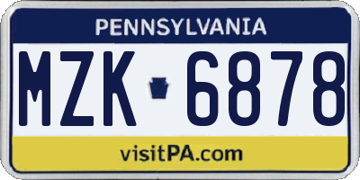 PA license plate MZK6878