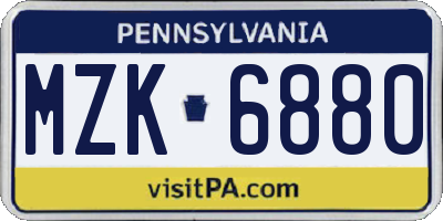 PA license plate MZK6880