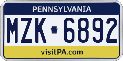 PA license plate MZK6892