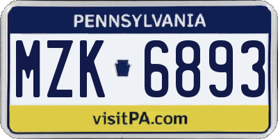 PA license plate MZK6893