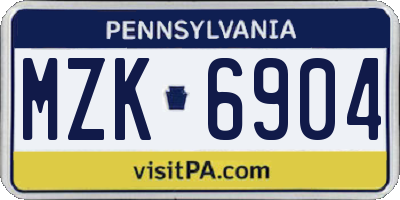 PA license plate MZK6904