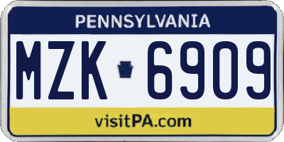 PA license plate MZK6909