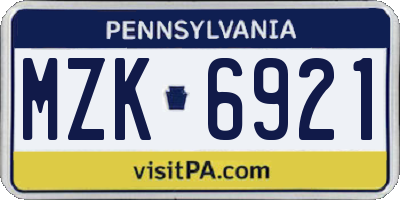 PA license plate MZK6921