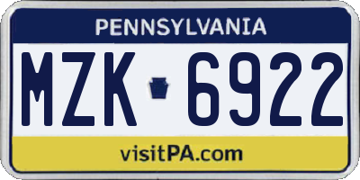 PA license plate MZK6922