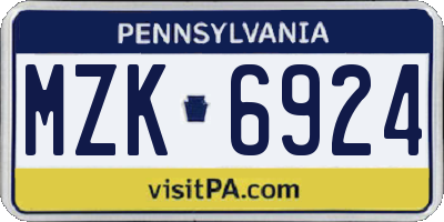 PA license plate MZK6924