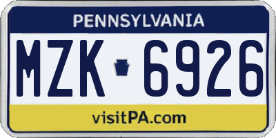 PA license plate MZK6926