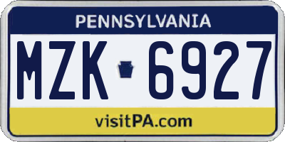 PA license plate MZK6927