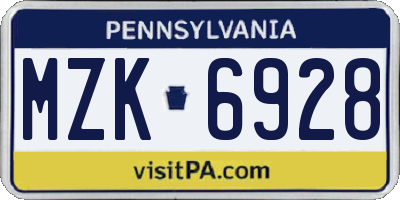 PA license plate MZK6928