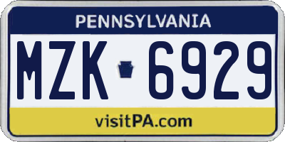 PA license plate MZK6929
