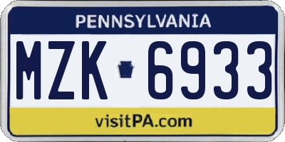PA license plate MZK6933
