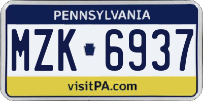 PA license plate MZK6937