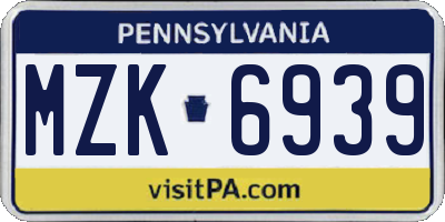 PA license plate MZK6939