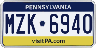 PA license plate MZK6940