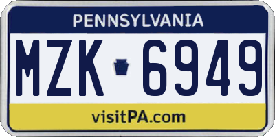 PA license plate MZK6949
