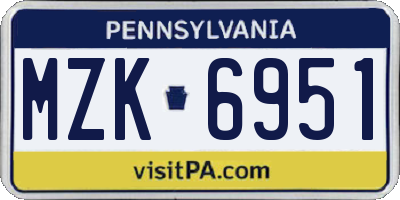 PA license plate MZK6951