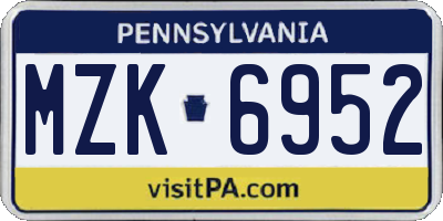 PA license plate MZK6952