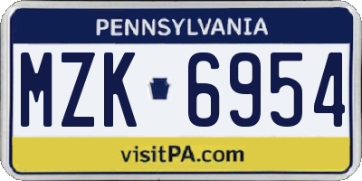 PA license plate MZK6954