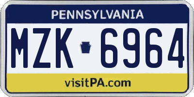 PA license plate MZK6964