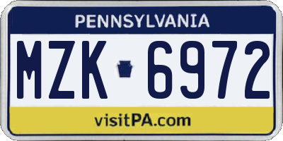 PA license plate MZK6972