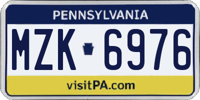 PA license plate MZK6976