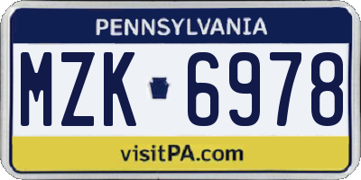 PA license plate MZK6978