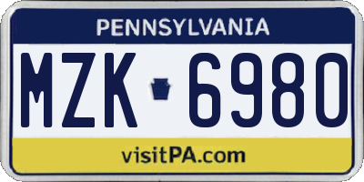PA license plate MZK6980