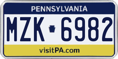 PA license plate MZK6982