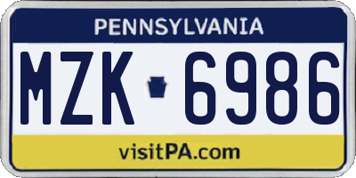 PA license plate MZK6986