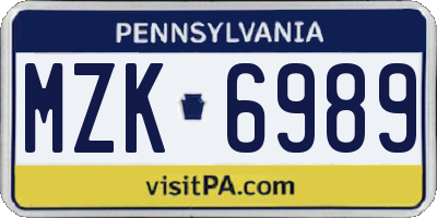 PA license plate MZK6989