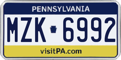 PA license plate MZK6992