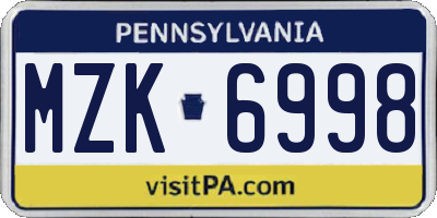 PA license plate MZK6998