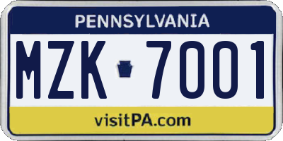 PA license plate MZK7001