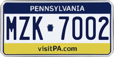 PA license plate MZK7002