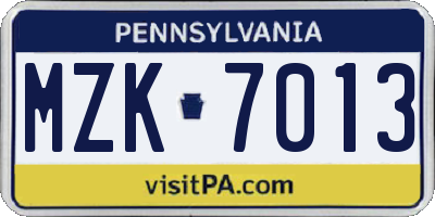 PA license plate MZK7013
