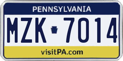 PA license plate MZK7014