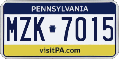 PA license plate MZK7015