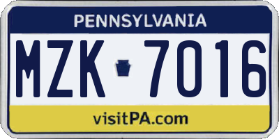 PA license plate MZK7016