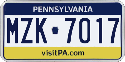 PA license plate MZK7017