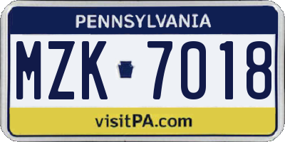 PA license plate MZK7018