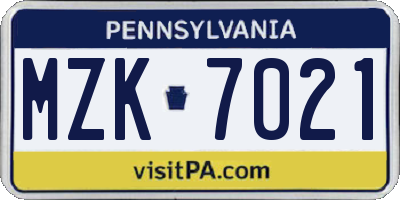 PA license plate MZK7021
