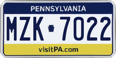 PA license plate MZK7022