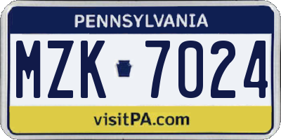 PA license plate MZK7024